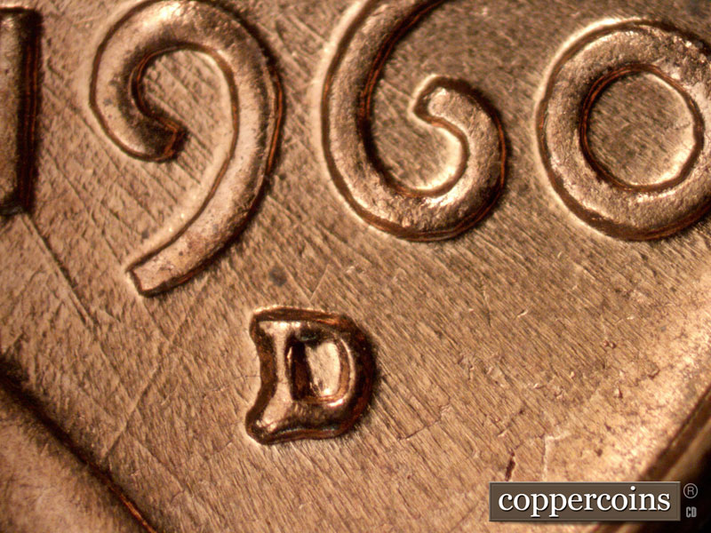 1960 Lincoln cent obverse, CopperCoins die 1960D•1MM•262.