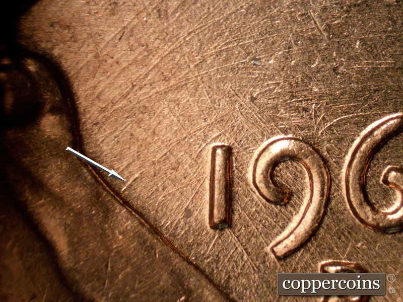 Die-stage B marker on 1960D•1MM•262 (1960 Repunched Mint Mark).