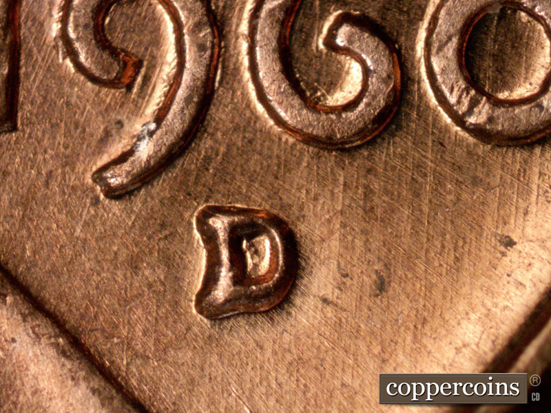 1960 Lincoln cent obverse, CopperCoins die 1960D•1MM•264.