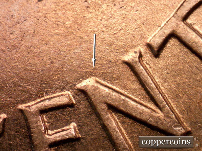 Die-stage B marker on 1960D•1MM•264 (1960 Repunched Mint Mark).
