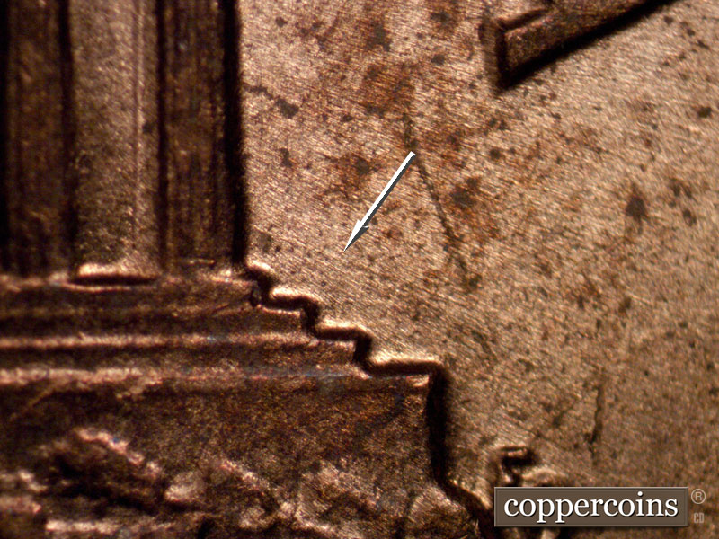 Die-stage B marker on 1960D•1MM•265 (1960 Repunched Mint Mark).