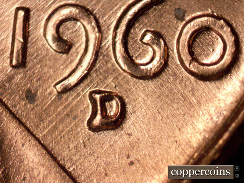 1960 Lincoln cent obverse, CopperCoins die 1960D•1MM•266.