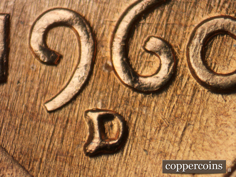 Die-stage C marker on 1960D•1MM•266 (1960 Repunched Mint Mark).
