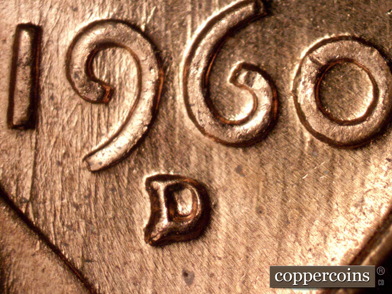 1960 Lincoln cent obverse, CopperCoins die 1960D•1MM•270.