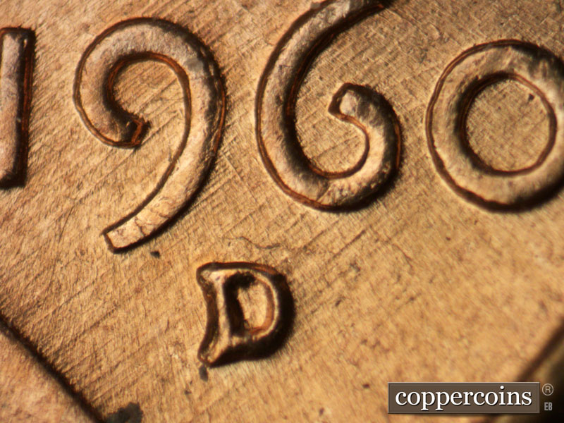 1960 Lincoln cent obverse, CopperCoins die 1960D•1MM•273.