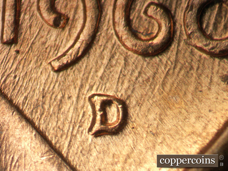1960 Lincoln cent obverse, CopperCoins die 1960D•1MM•277.