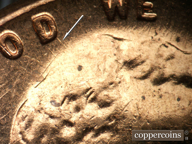 Die-stage B marker on 1960D•1MM•277 (1960 Repunched Mint Mark).