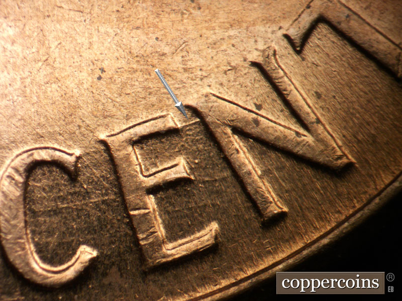 Die-stage B marker on 1960D•1MM•277 (1960 Repunched Mint Mark).