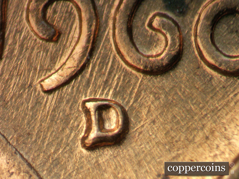 1960 Lincoln cent obverse, CopperCoins die 1960D•1MM•279.