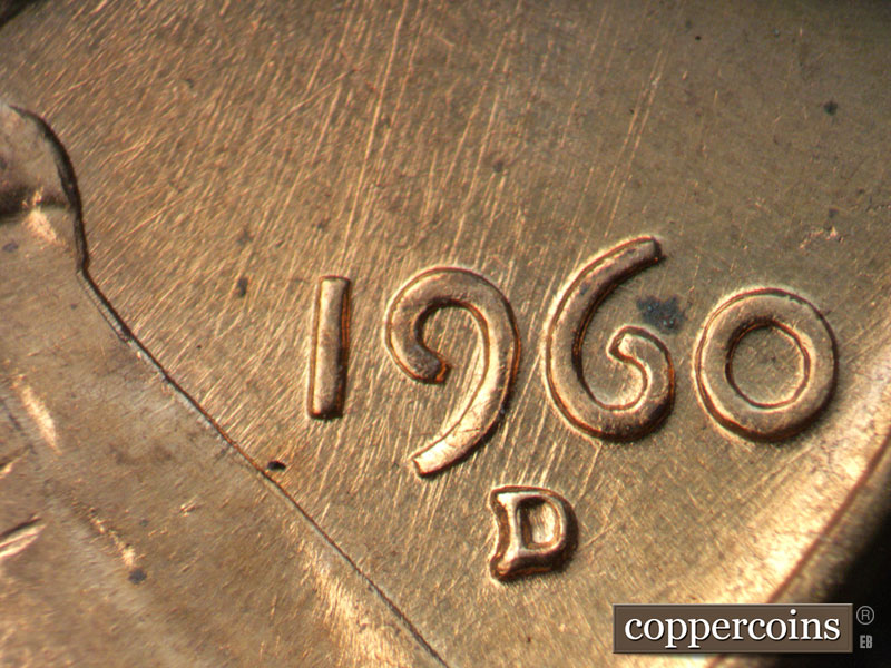 Die-stage B marker on 1960D•1MM•279 (1960 Repunched Mint Mark).