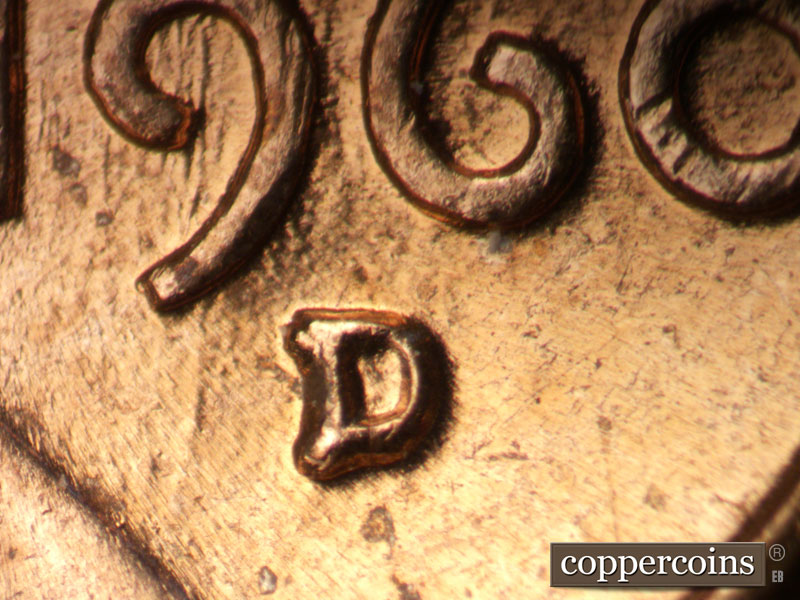 1960 Lincoln cent obverse, CopperCoins die 1960D•1MM•281.