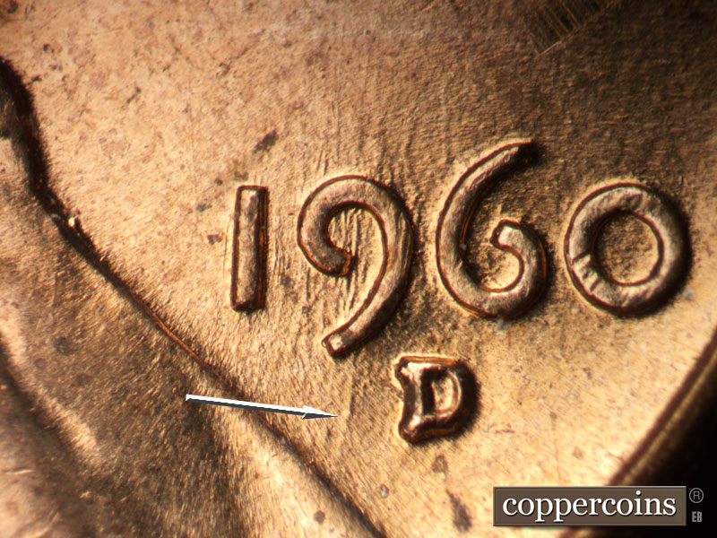 Die-stage B marker on 1960D•1MM•281 (1960 Repunched Mint Mark).