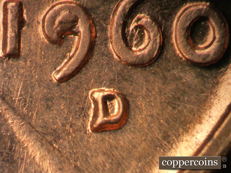 1960 Lincoln cent obverse, CopperCoins die 1960D•1MM•282.