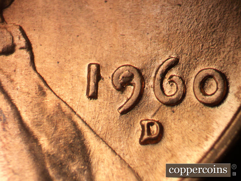 Die-stage B marker on 1960D•1MM•282 (1960 Repunched Mint Mark).