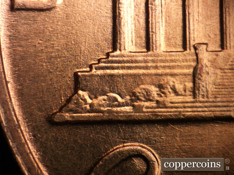 Die-stage B marker on 1960D•1MM•282 (1960 Repunched Mint Mark).