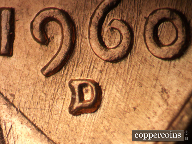 1960 Lincoln cent obverse, CopperCoins die 1960D•1MM•283.