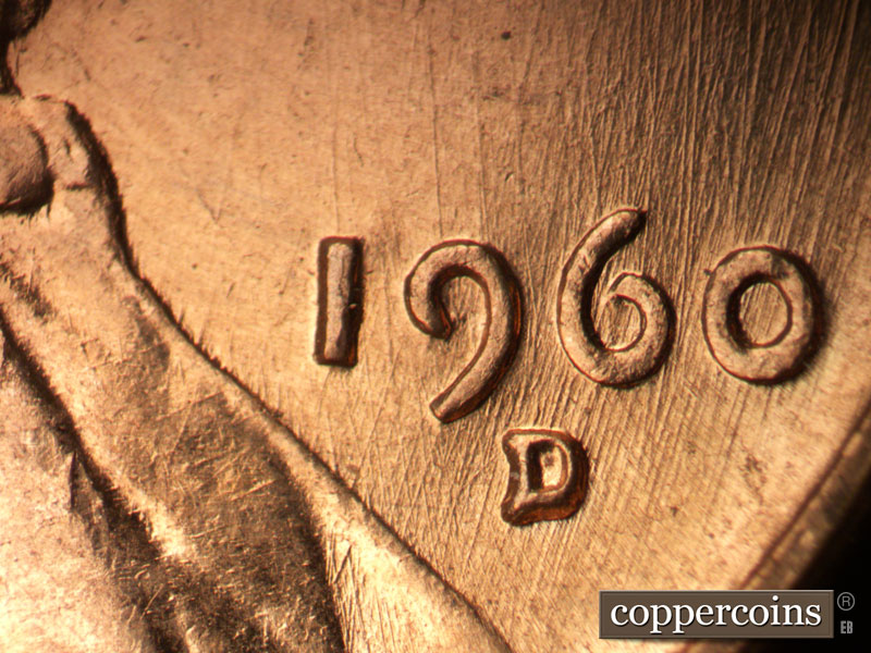 Die-stage B marker on 1960D•1MM•283 (1960 Repunched Mint Mark).