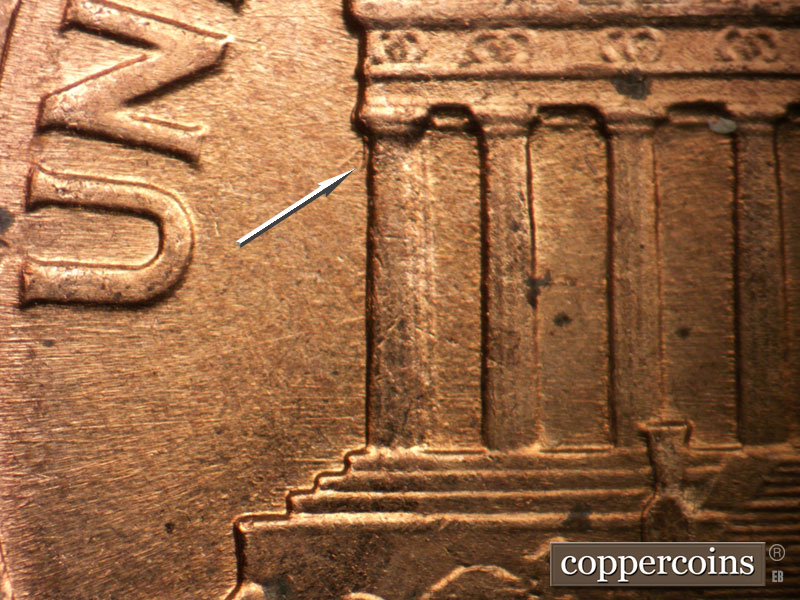 Die-stage B marker on 1960D•1MM•283 (1960 Repunched Mint Mark).