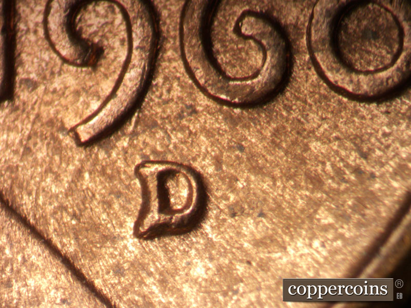 1960 Lincoln cent obverse, CopperCoins die 1960D•1MM•284.