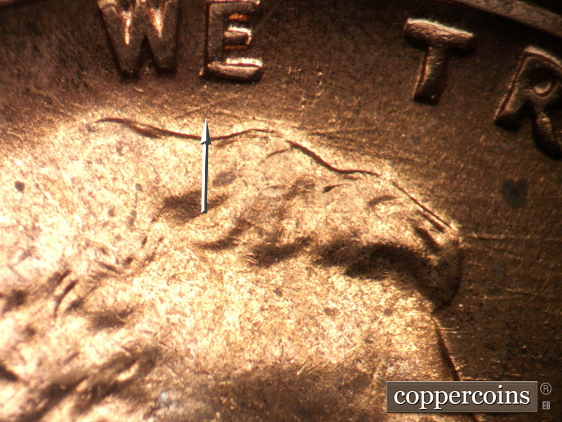 Die-stage B marker on 1960D•1MM•284 (1960 Repunched Mint Mark).