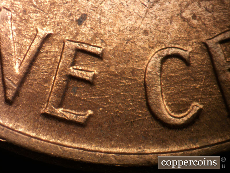Die-stage B marker on 1960D•1MM•284 (1960 Repunched Mint Mark).