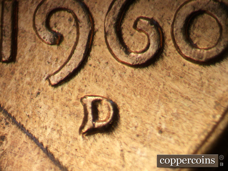 Die-stage C marker on 1960D•1MM•284 (1960 Repunched Mint Mark).