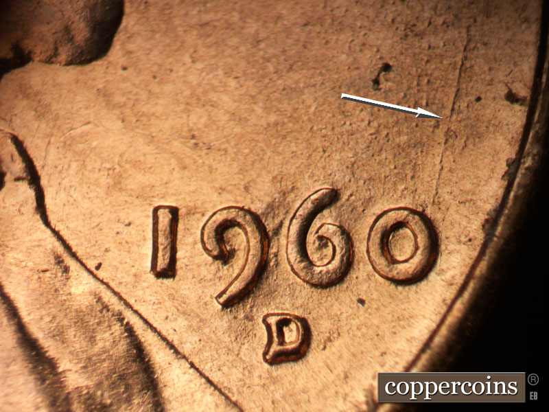 Die-stage B marker on 1960D•1MM•286 (1960 Repunched Mint Mark).
