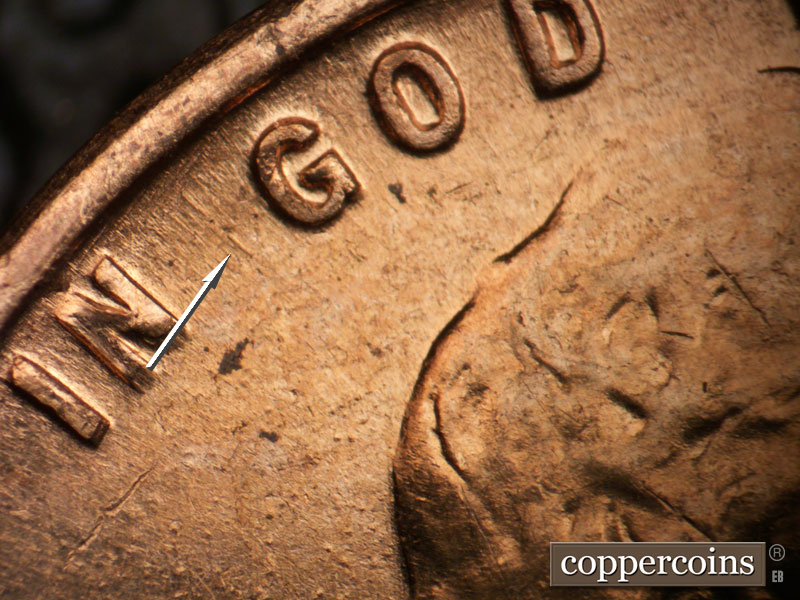 Die-stage B marker on 1960D•1MM•286 (1960 Repunched Mint Mark).