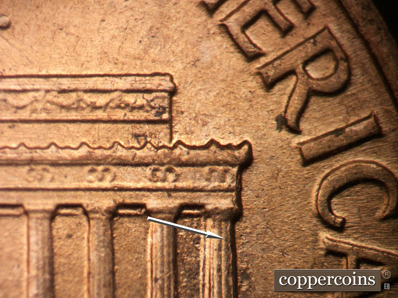 Die-stage B marker on 1960D•1MM•286 (1960 Repunched Mint Mark).