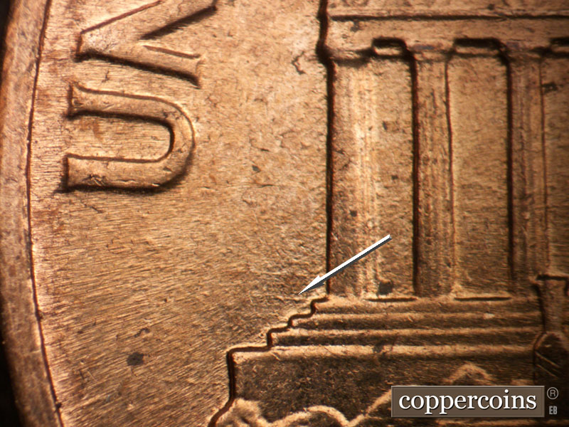 Die-stage B marker on 1960D•1MM•286 (1960 Repunched Mint Mark).