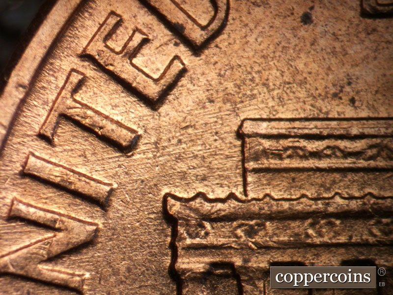 Die-stage A marker on 1960D•1MM•287 (1960 Repunched Mint Mark).