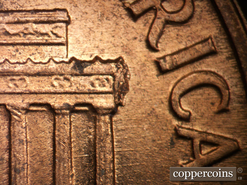 Die-stage A marker on 1960D•1MM•287 (1960 Repunched Mint Mark).
