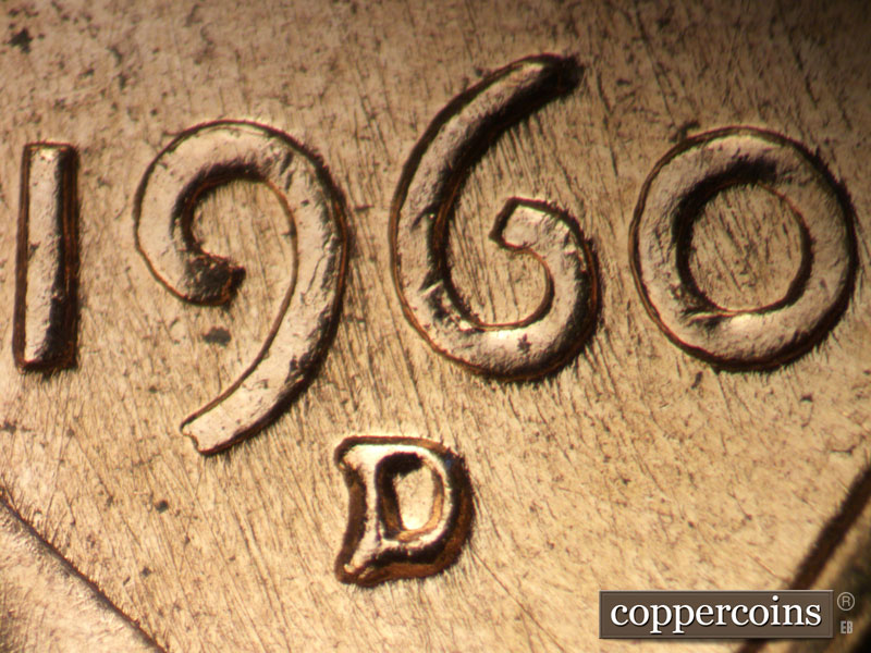 1960 Lincoln cent obverse, CopperCoins die 1960D•1MM•290.