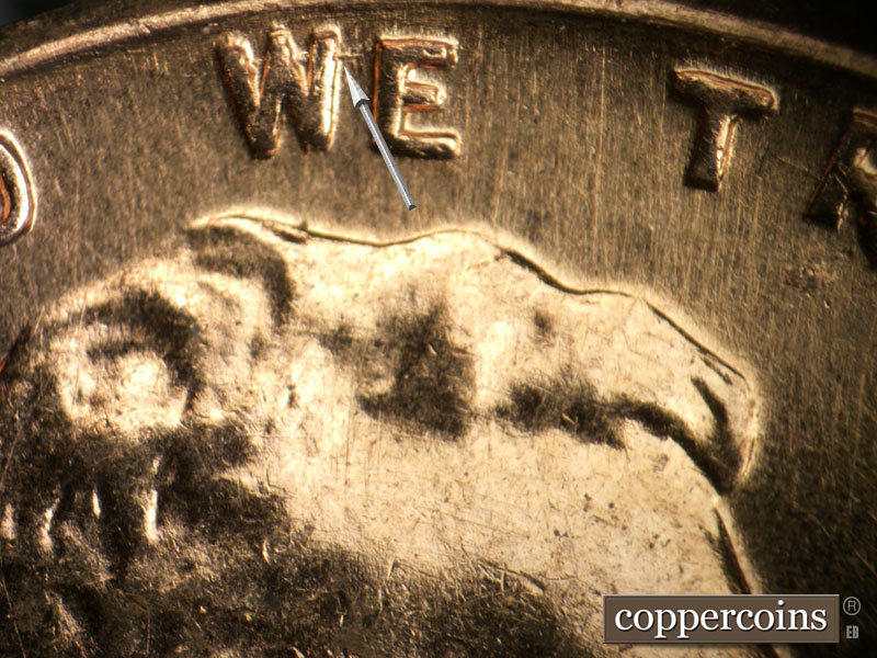 Die-stage B marker on 1960D•1MM•290 (1960 Repunched Mint Mark).