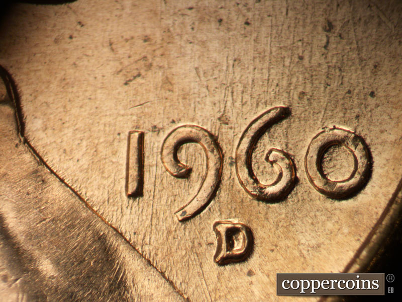 Die-stage B marker on 1960D•1MM•292 (1960 Repunched Mint Mark).