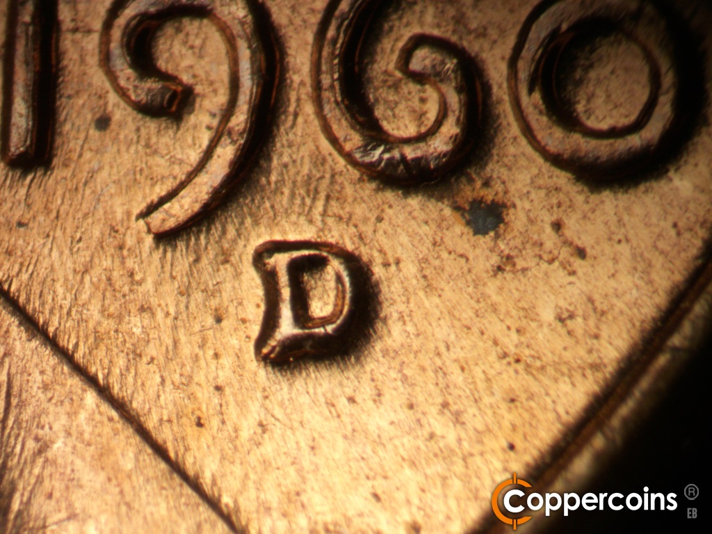 Die-stage C marker on 1960D•1MM•296 showing Closeup of repunched mint mark.