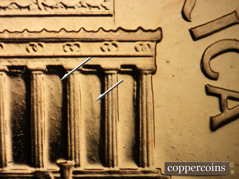 Die-stage B marker on 1960P•1DO•003P (1960 Doubled Die Obverse).