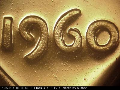 Die-stage A marker on 1960P•1DO•004P (1960 Doubled Die Obverse).