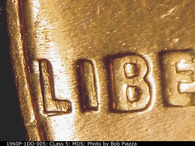 1960 Lincoln cent obverse, CopperCoins die 1960P•1DO•005.
