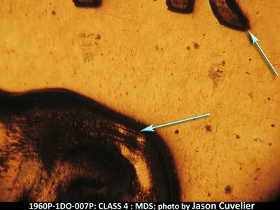 Die-stage B marker on 1960P•1DO•007P (1960 Doubled Die Obverse).