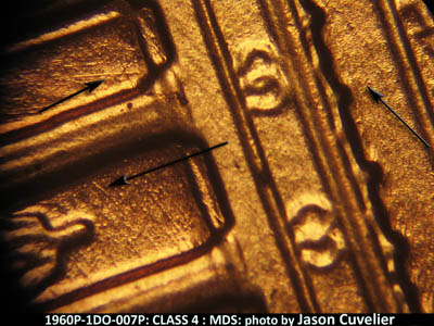 Die-stage B marker on 1960P•1DO•007P (1960 Doubled Die Obverse).
