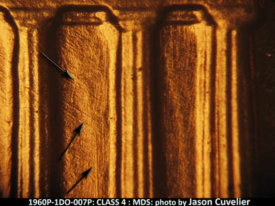 Die-stage B marker on 1960P•1DO•007P (1960 Doubled Die Obverse).