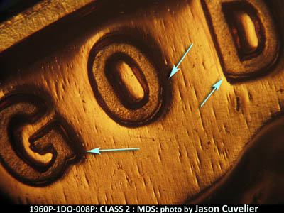 Die-stage B marker on 1960P•1DO•008P (1960 Doubled Die Obverse).