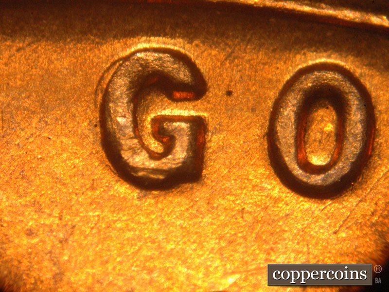Die-stage B marker on 1960P•1DO•010 (1960 Doubled Die Obverse).