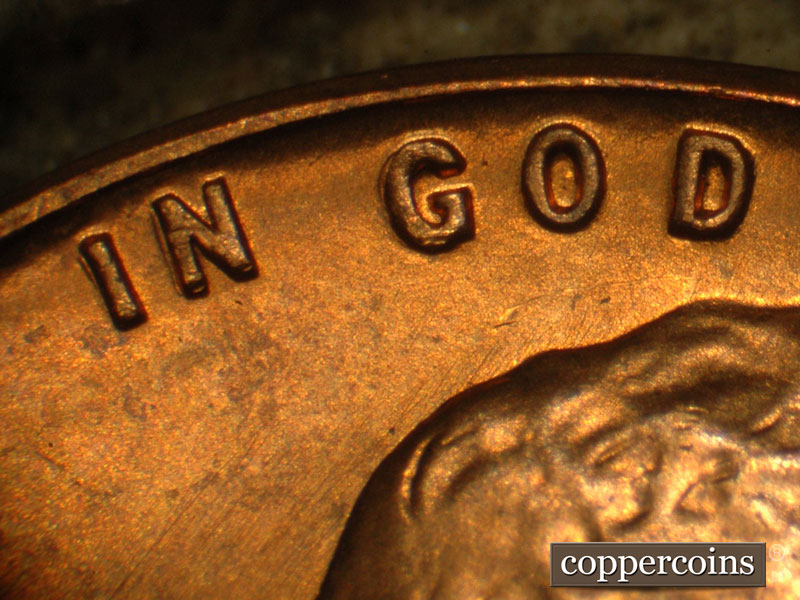 Die-stage B marker on 1960P•1DO•010 (1960 Doubled Die Obverse).