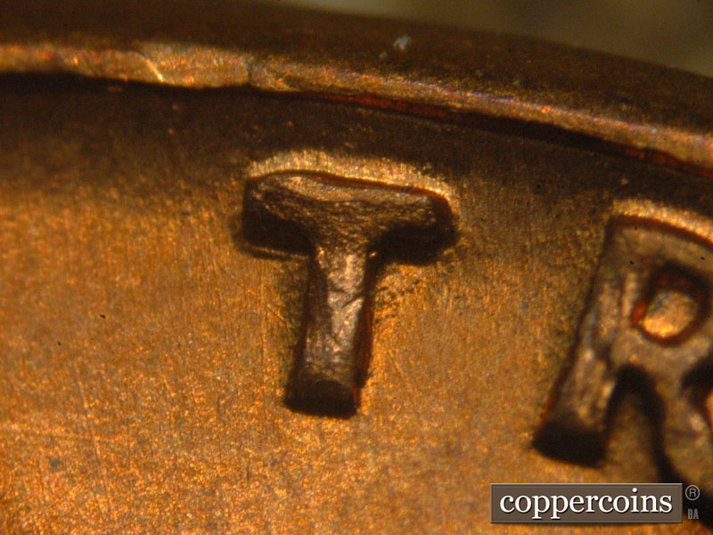 Die-stage B marker on 1960P•1DO•010 (1960 Doubled Die Obverse).
