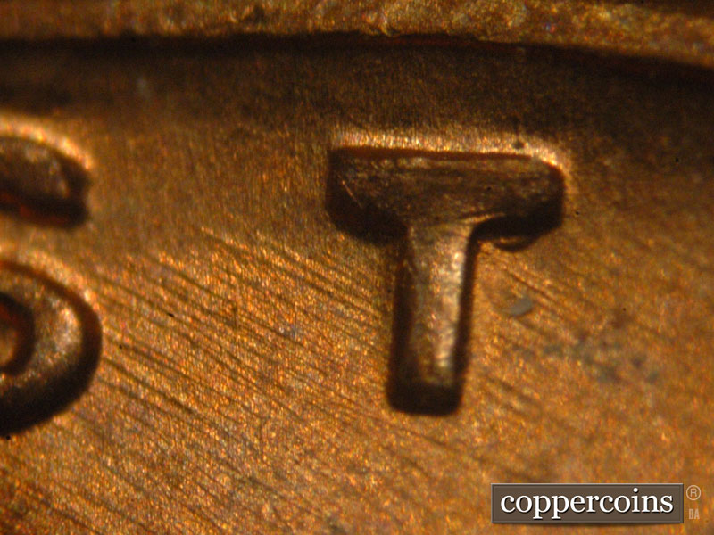 Die-stage B marker on 1960P•1DO•010 (1960 Doubled Die Obverse).