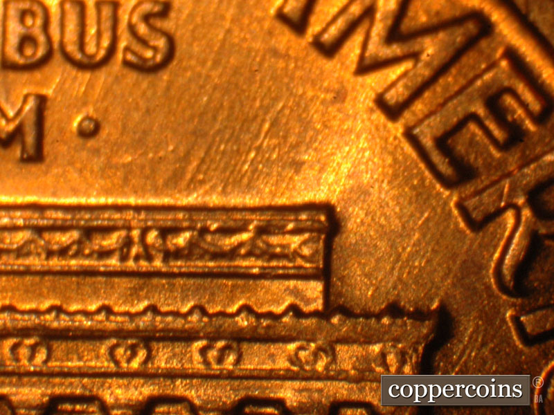 Die-stage B marker on 1960P•1DO•010 (1960 Doubled Die Obverse).