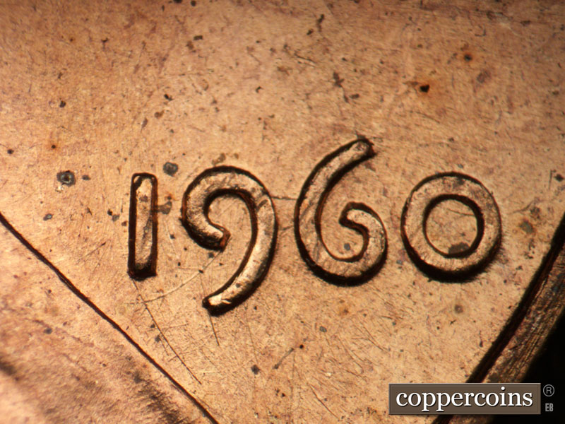 Die-stage B marker on 1960P•1DO•011 (1960 Doubled Die Obverse).