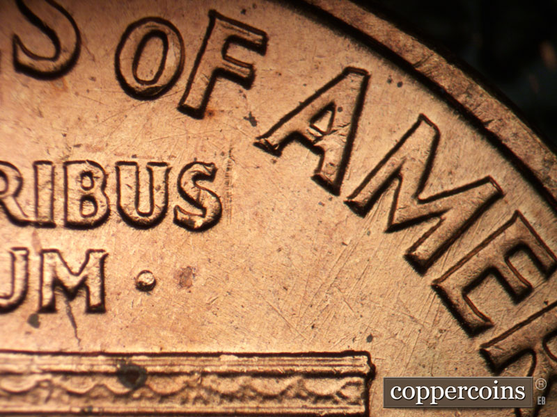 Die-stage B marker on 1960P•1DO•011 (1960 Doubled Die Obverse).